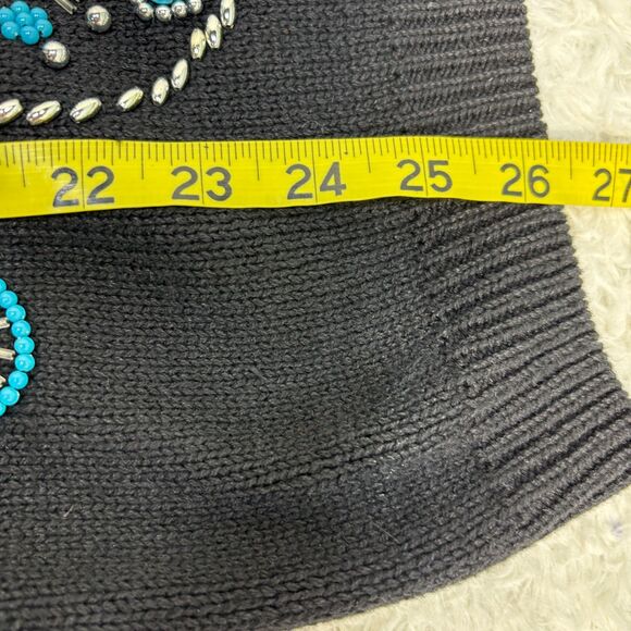 Vtg Studio Collection Turquoise & Silver Embellished Cowl Neck Studded Sweater M - Picture 6 of 7
